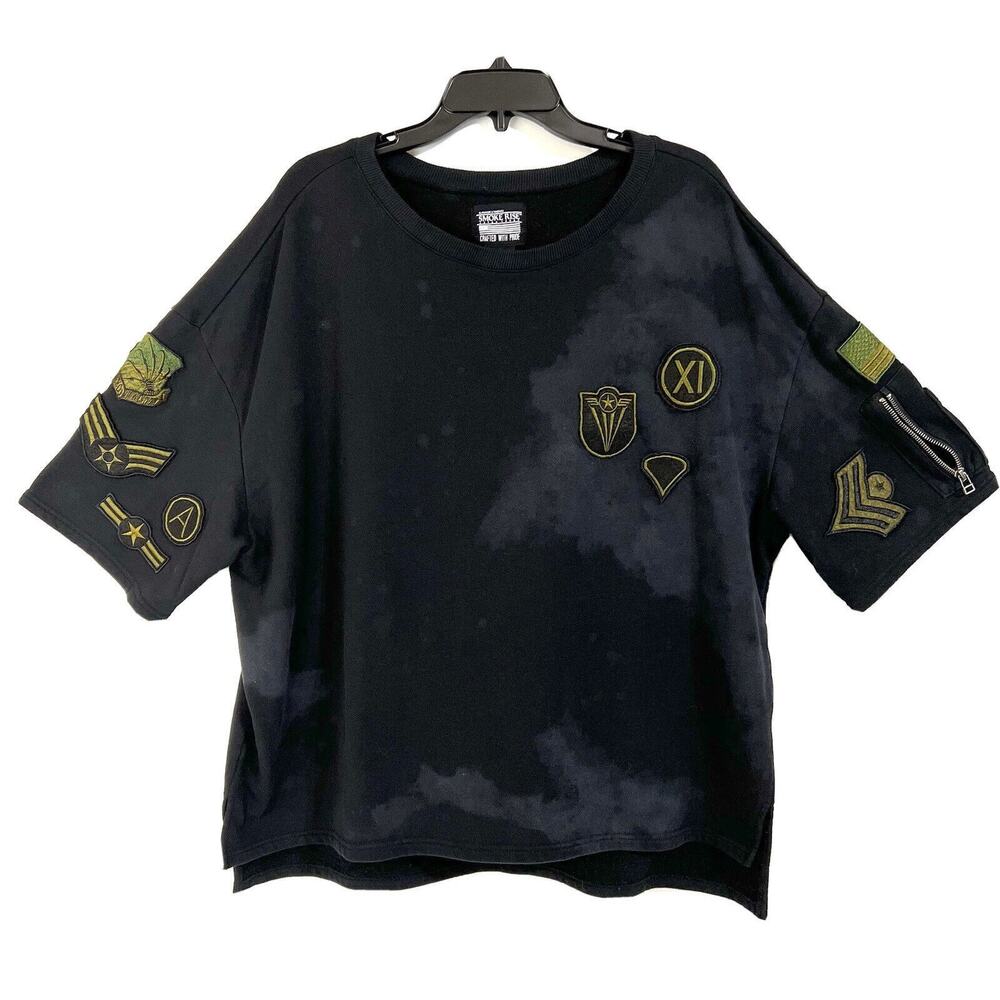 Smoke Rise Mens Oversized T-Shirt Size XL Black Tie Dye Patchwork Streetwear NWT